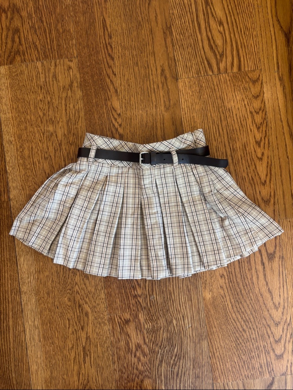 Zara Plaid Pleated Skirt with Belt